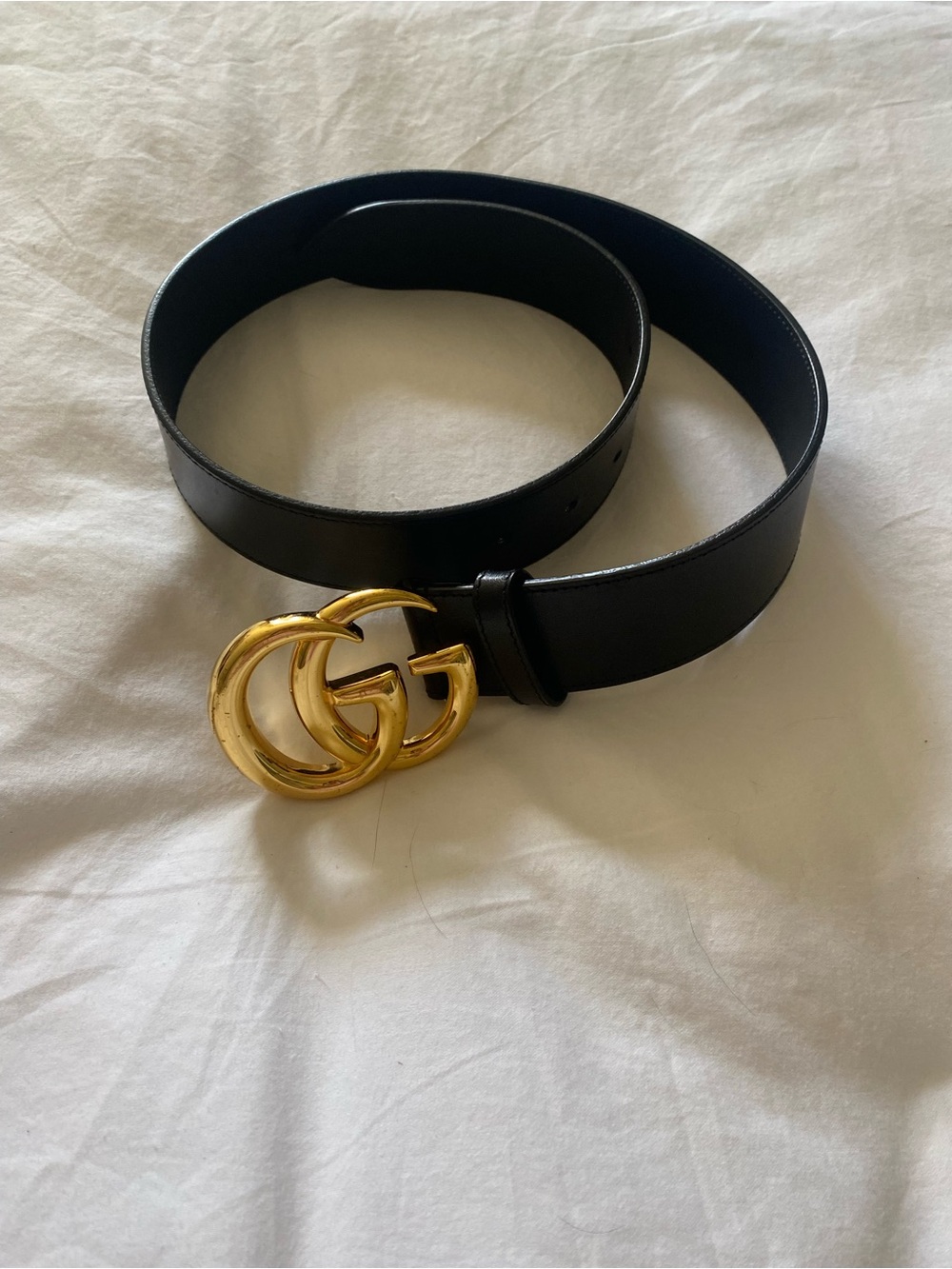 Gucci Black Leather Belt with Gold Double G Buckle